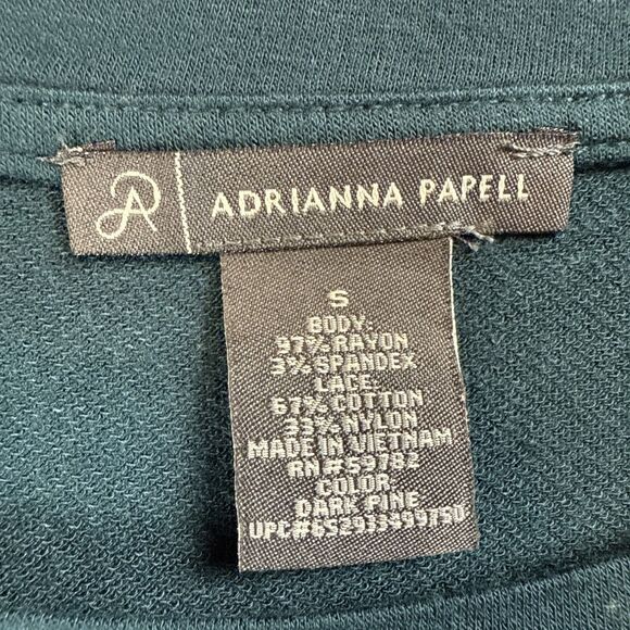 Adrianna Papell Women’s Small Lace Top Dark Pine Green Long Sleeve Crew - Picture 3 of 8